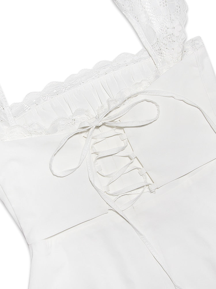 Lace Trim Square Neck Frill Mini Dress