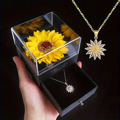 Sunflower Necklace Gift Set with Artificial Flower Box