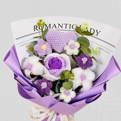 Handmade Crochet Pink and Purple Rose Bouquet Knitted Artificial Flowers Gift for Girlfriend