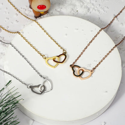 Personalized Double Heart Necklace with Rose Gift Box