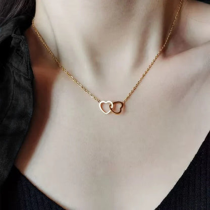 Personalized Double Heart Name Necklace in Stainless Steel