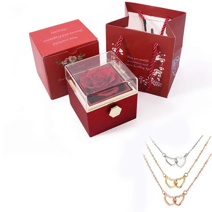 Personalized Double Heart Necklace with Rose Gift Box