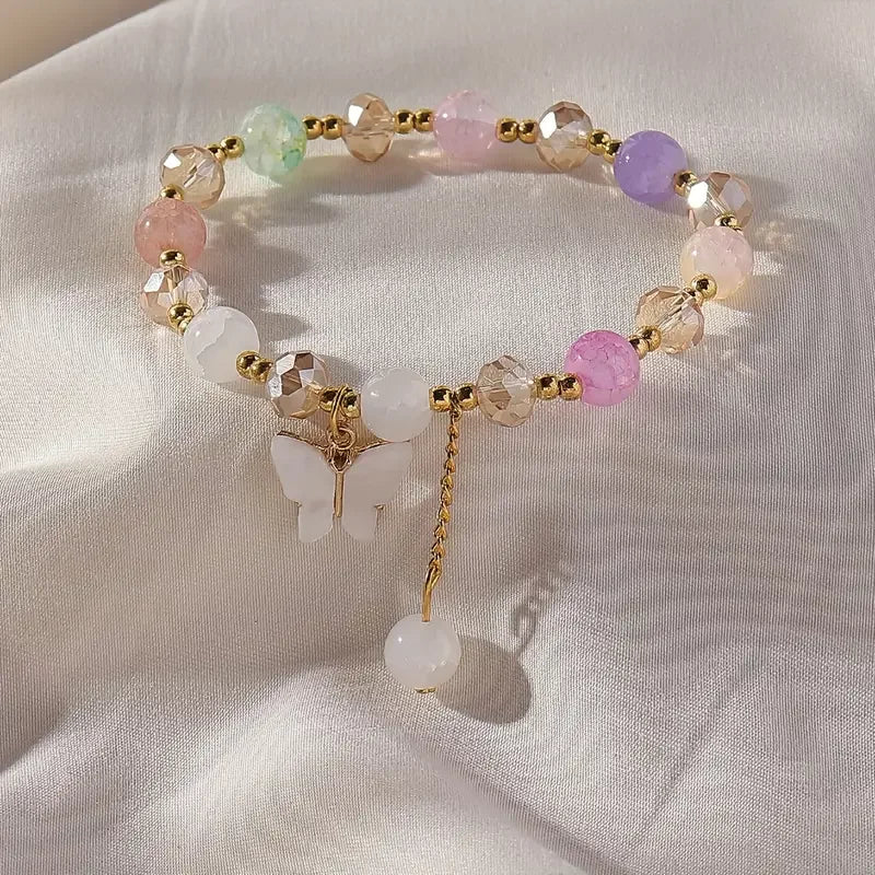 Purple Butterfly Beaded Stretch Bracelet