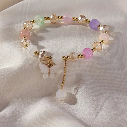 Purple Butterfly Beaded Stretch Bracelet