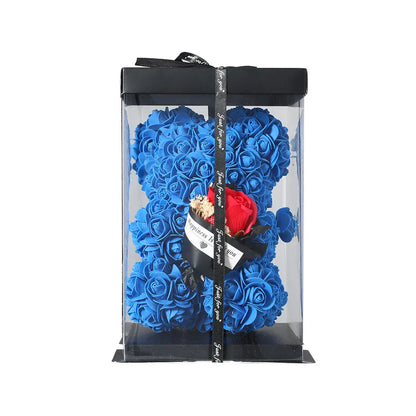 25cm Teddy Rose Bear with Lighted Box Artificial Flower Gift for Valentine's Day and Special Occasions
