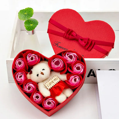 Rose Bear with Heart Shaped Display Case