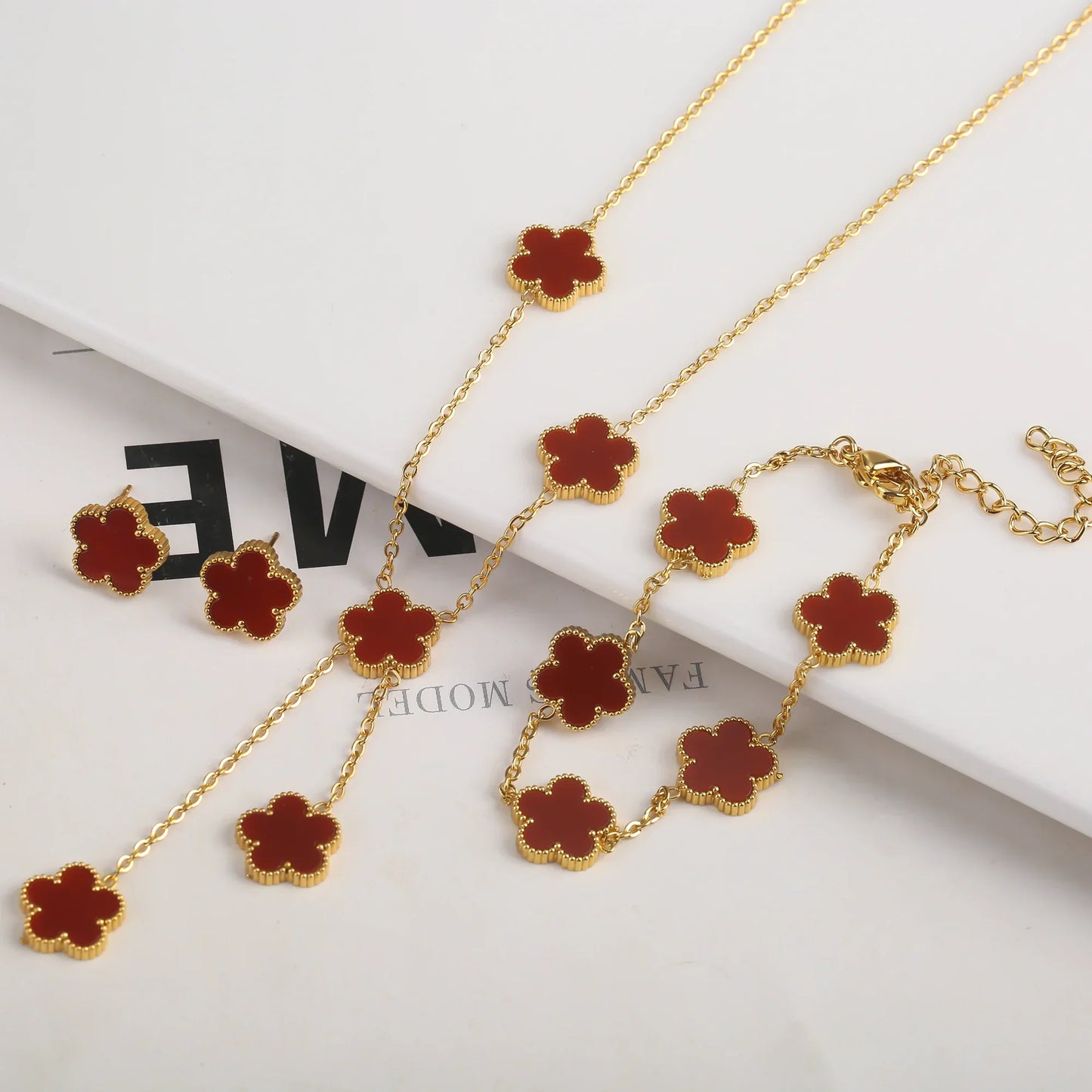 Gold Plated Five Leaf Flower Adjustable Bracelet