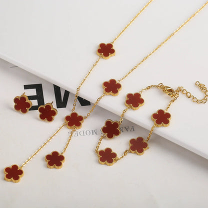 Gold Plated Five Leaf Flower Adjustable Bracelet