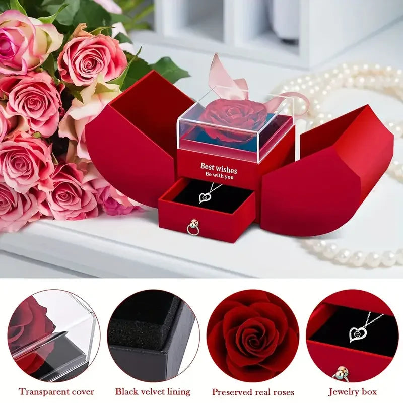 Preserved Rose Box with Necklace Gift Set