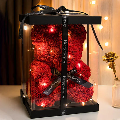 Eternal Rose Teddy Bear with Gift Box and Warm Lights