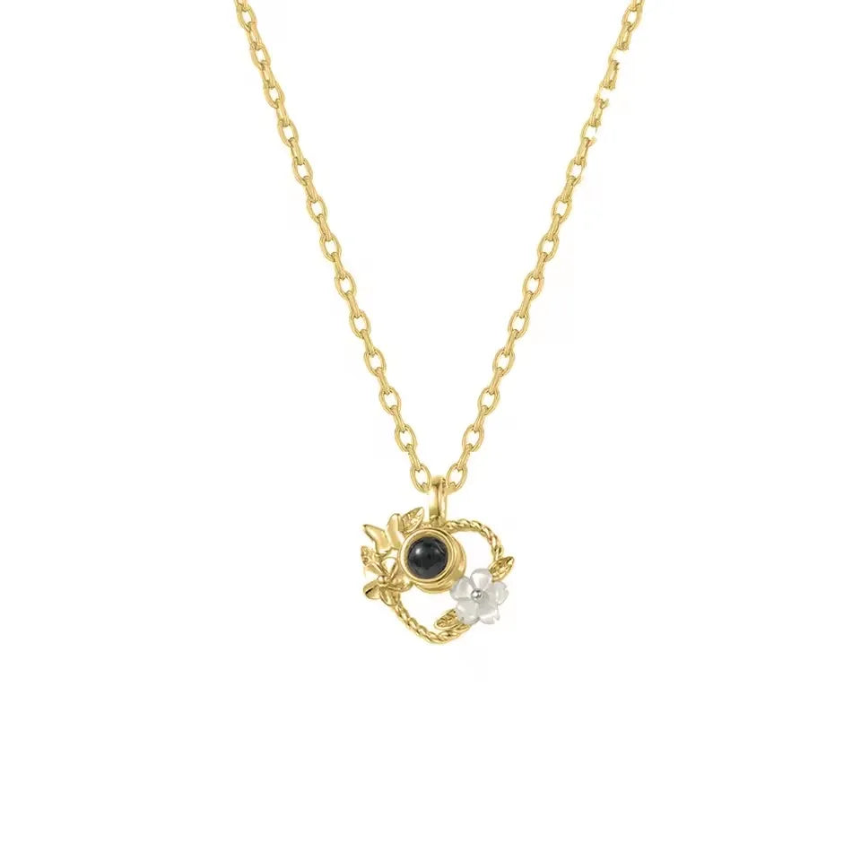 Personalized Flower Heart Projection Necklace in 925 Silver
