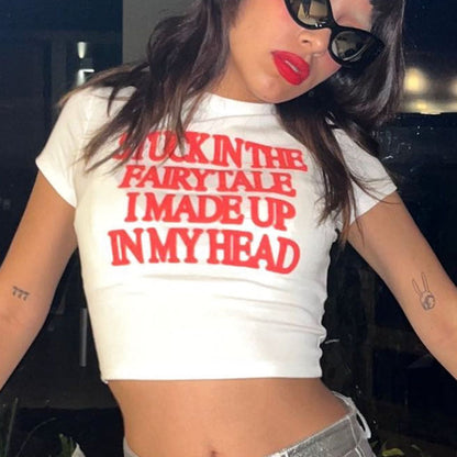 Letter Red Printed White Tee