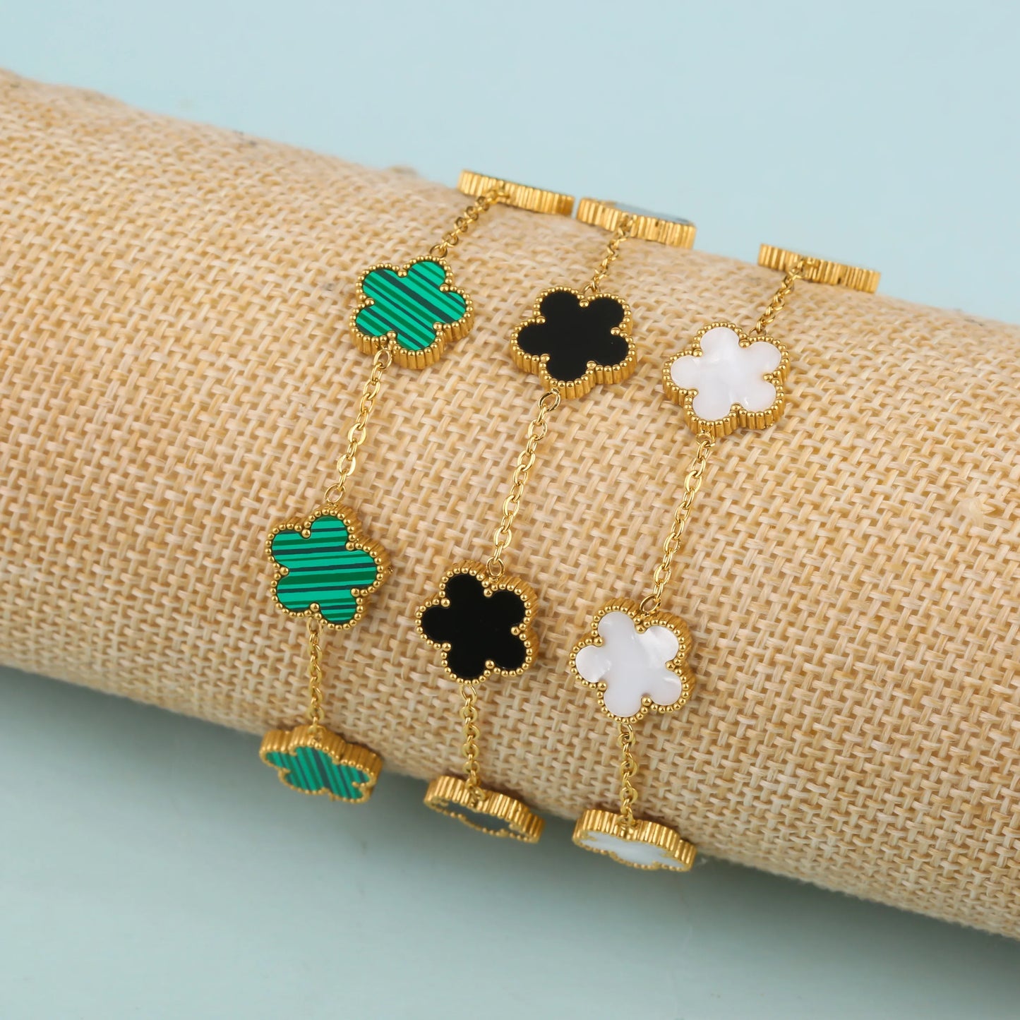 Gold Plated Five Leaf Flower Adjustable Bracelet