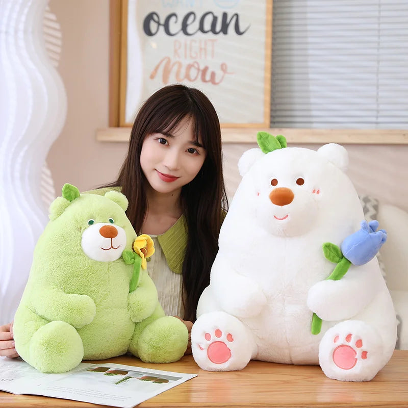 Kawaii Fat Bear Plush Toy Teddy Bear with Rose