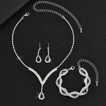 Black Crystal Water Drop Bridal Jewelry Set 3 Piece