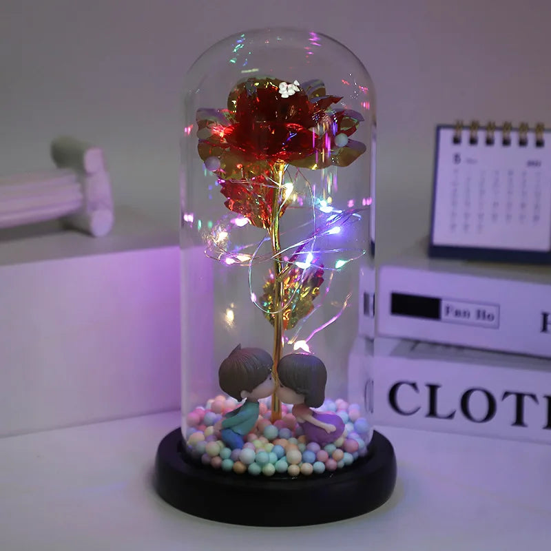 LED Enchanted Galaxy Rose in Glass Dome with Fairy Lights for Valentine's Day and Christmas
