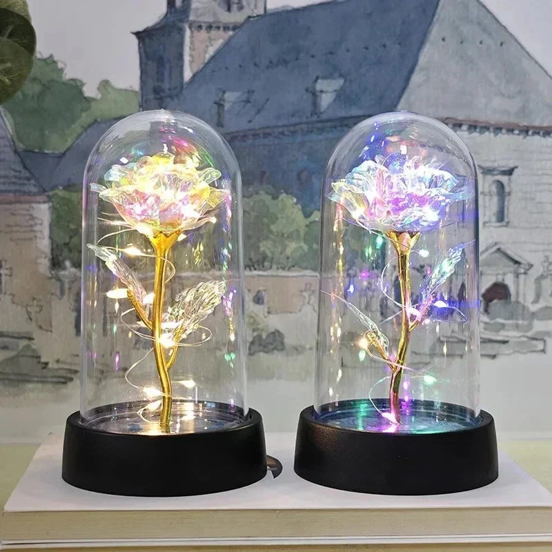 Eternal Rose Lamp LED Artificial Silk Flower Creative Gift for Valentine's Day and Mother's Day