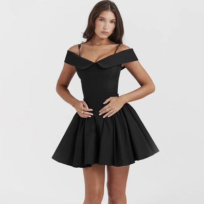 Black Off-Shoulder Frill Mini Dress