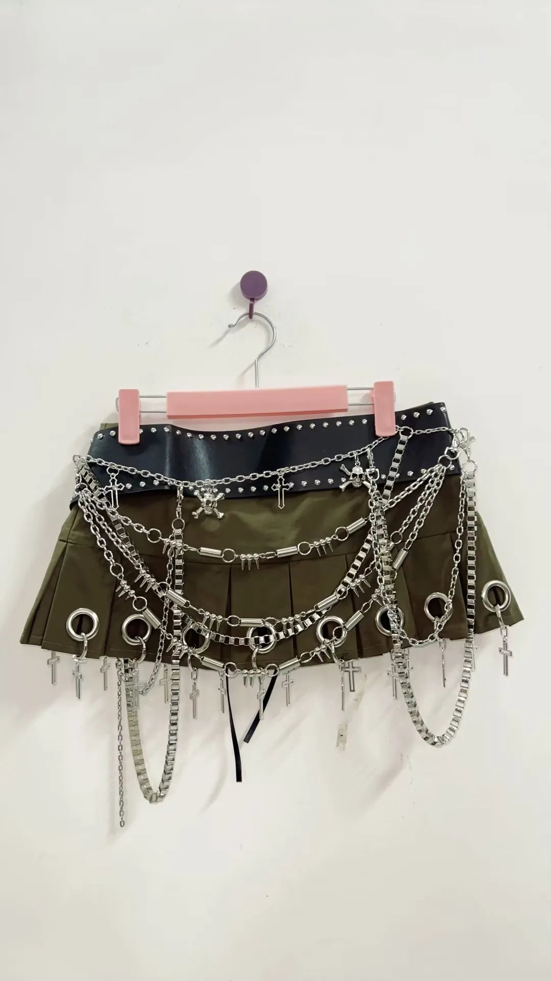 Micro Mini Pleated Belted Chain Skirt