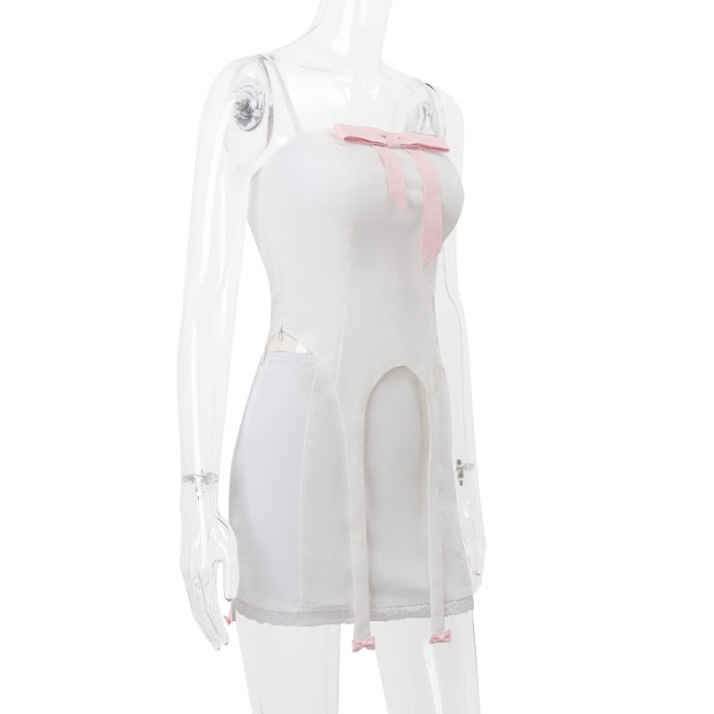 White Bow Design Top And Mini Skirt Set