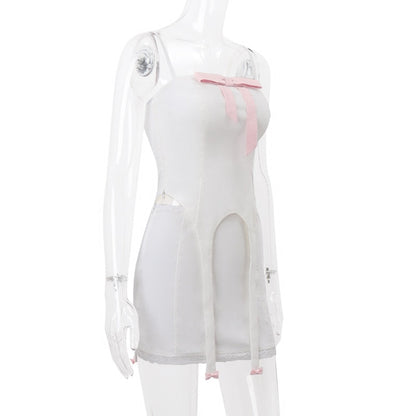 White Bow Design Top And Mini Skirt Set