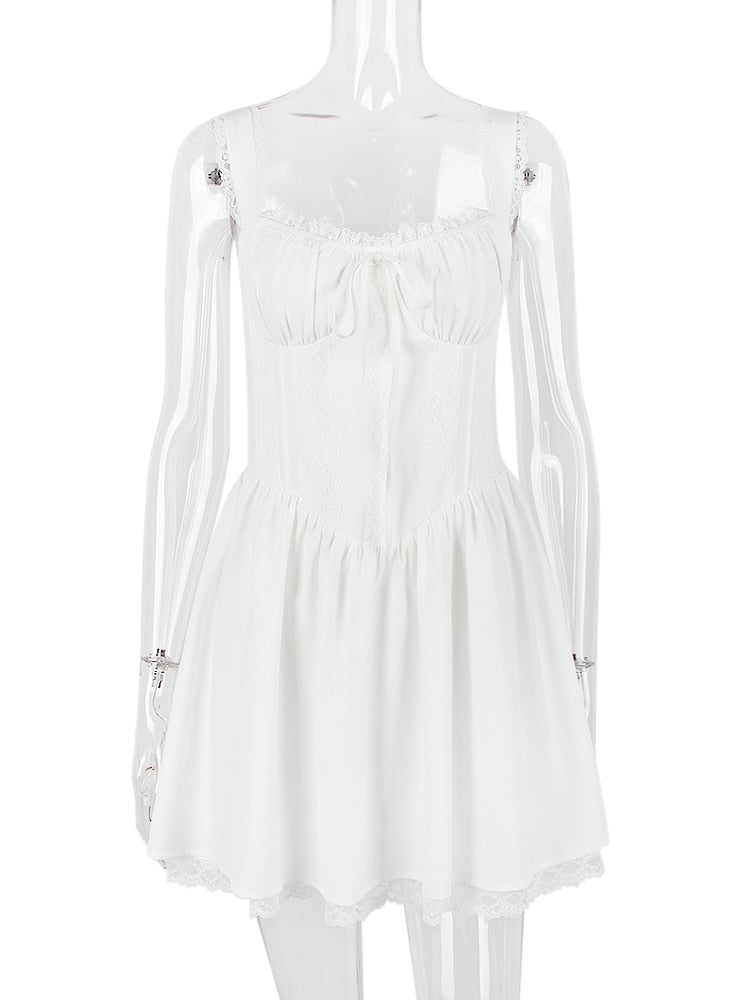White Corset Lace Flare Mini Dress