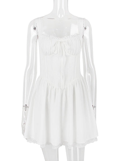 White Corset Lace Flare Mini Dress