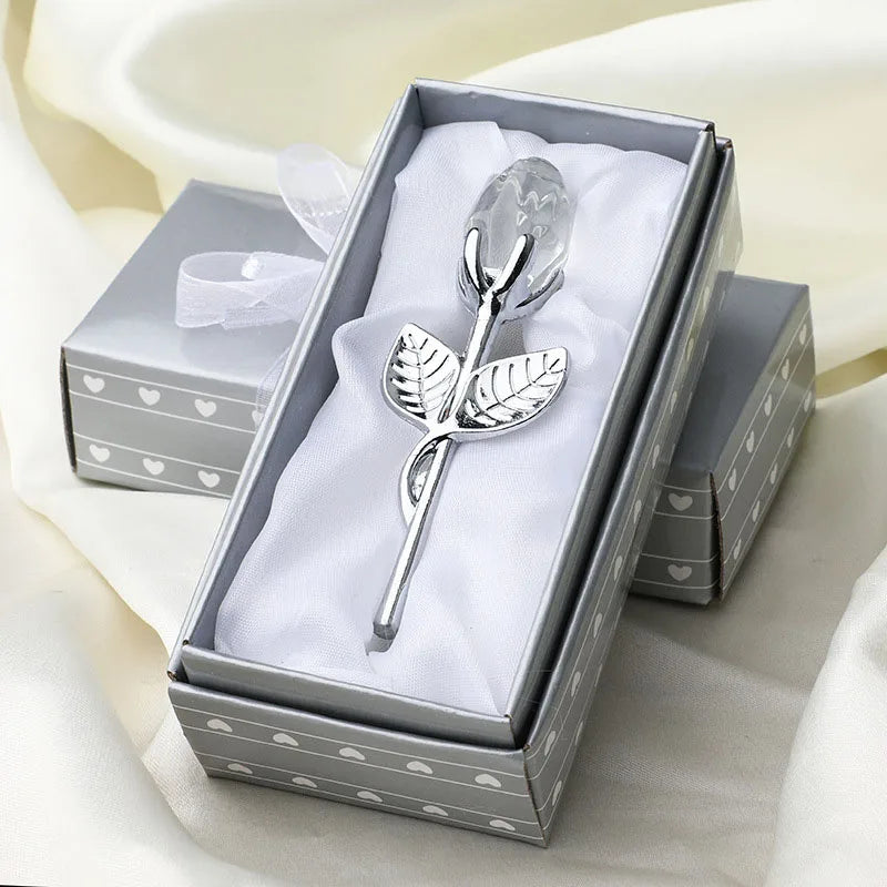Crystal Glass Rose with Silver or Gold Rod - Romantic Gift
