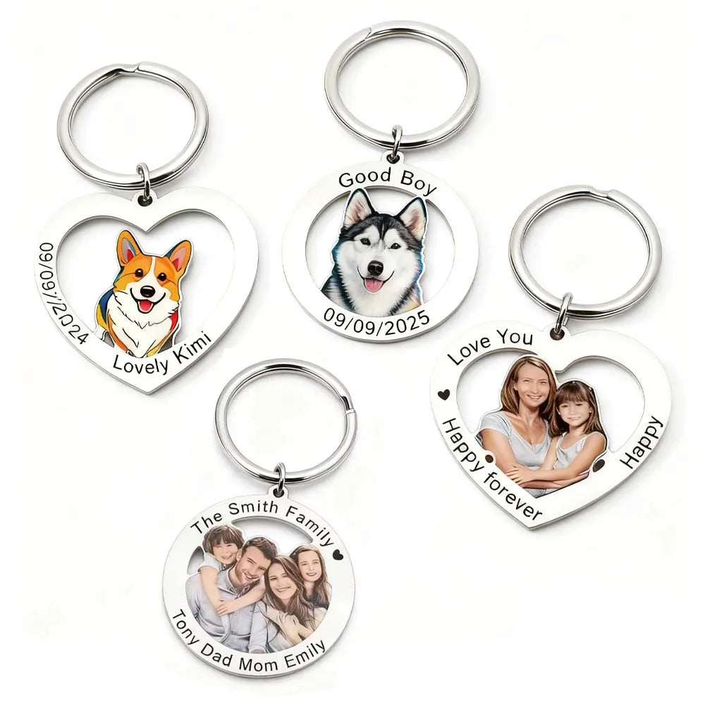 Personalized Photo Keychain for Family Couples and Pets