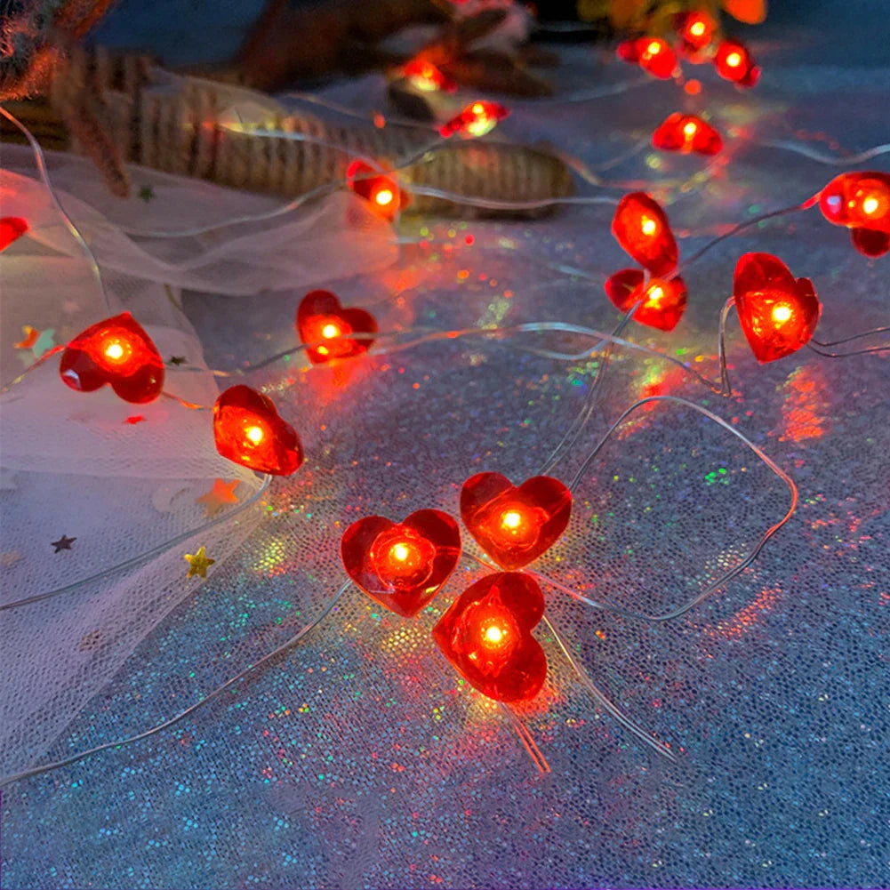 Red Heart LED String Lights for Valentine's Day Decor