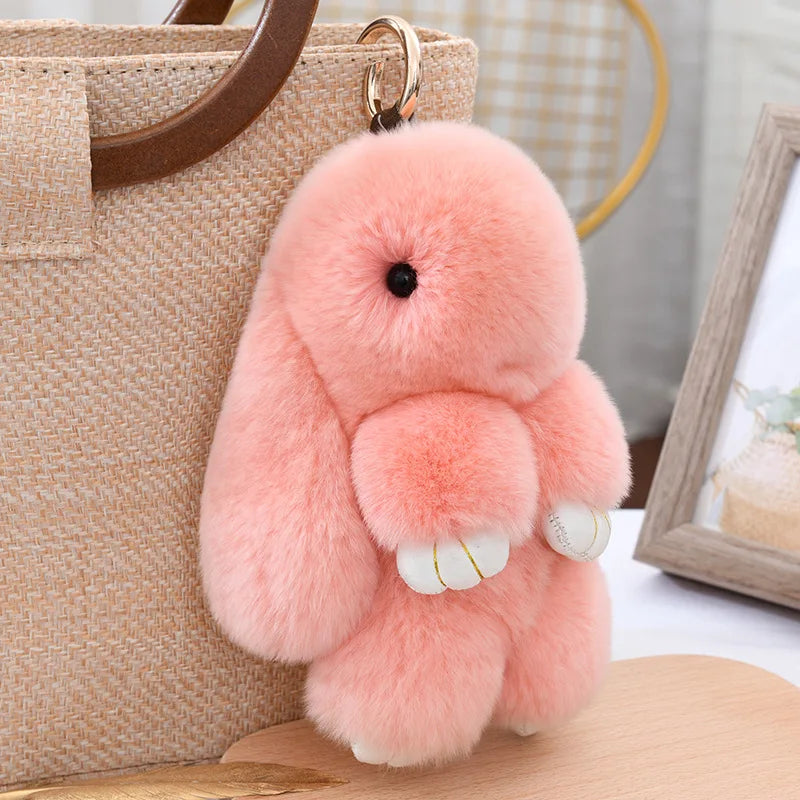Cute Fluffy Rex Rabbit Fur Keychain
