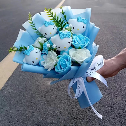 Cute Cat Plush Bouquet with Rose