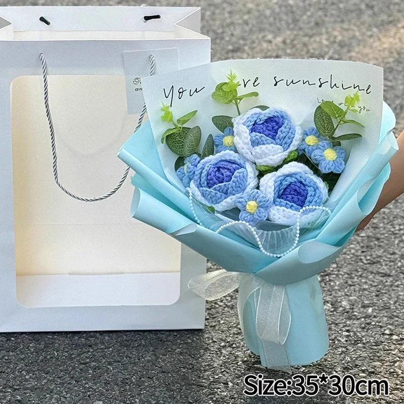 Hand-Woven Rose Flower Bouquet Artificial Flowers for Birthday and Valentine's Day