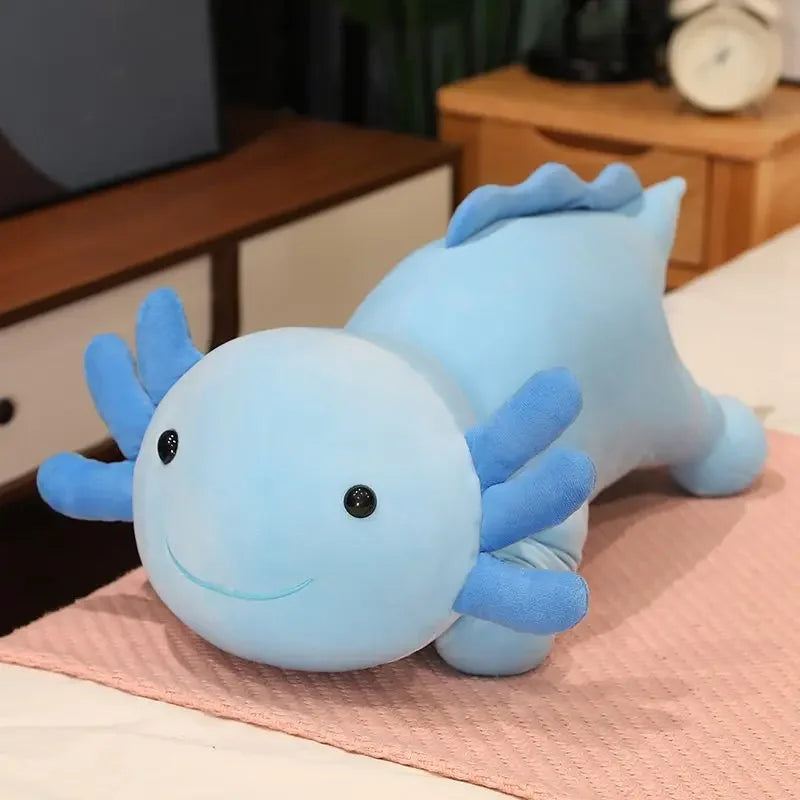 Giant Colorful Axolotl Plush Toy - Fuzzy Long Pillow for Kids' Comfort