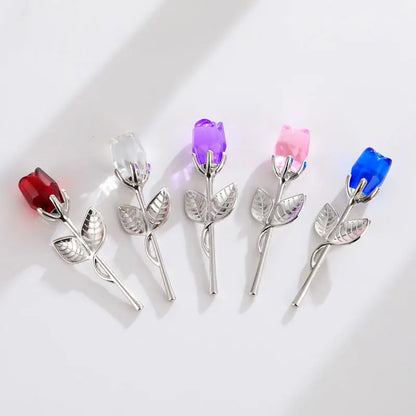 Crystal Glass Rose with Silver or Gold Rod - Romantic Gift