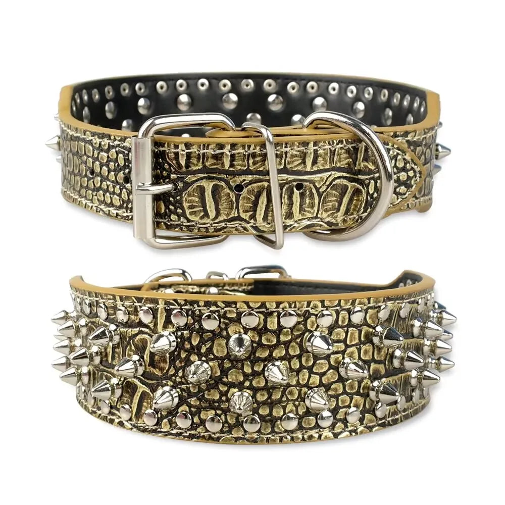 Spiked Studded Dog Collar with Traction Rope Adjustable Fit
