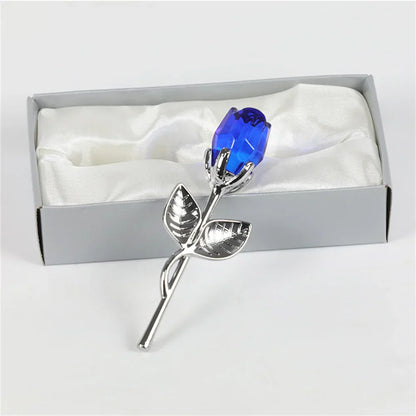 Crystal Glass Rose with Silver or Gold Rod - Romantic Gift