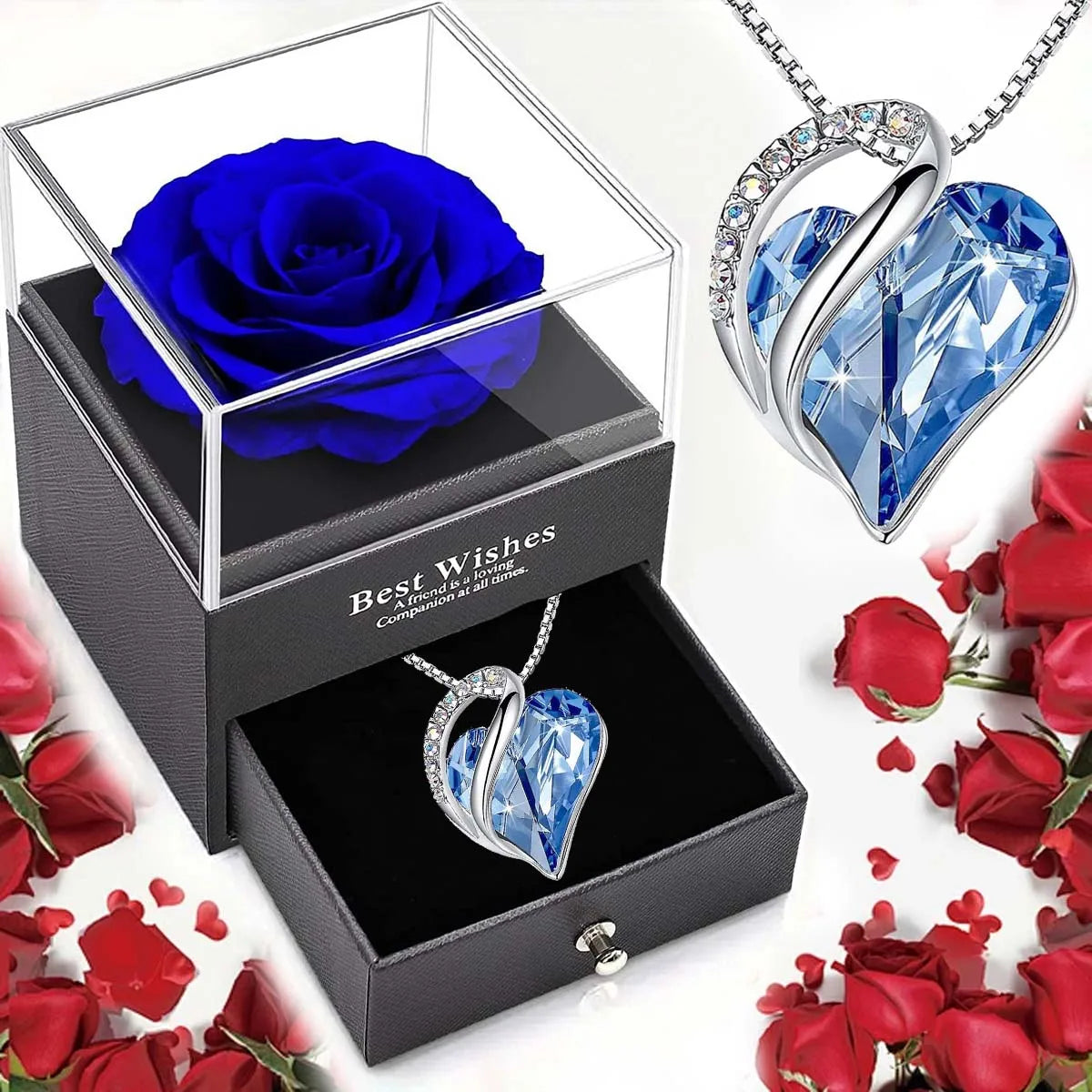 Ocean Heart Eternal Rose Necklace Gift Box for Valentine's Day and Mother's Day