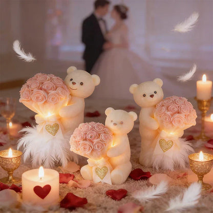 Teddy Bear Holding Rose Bouquet Silicone Mold - Romantic Candle and Resin Casting for Valentine's Day