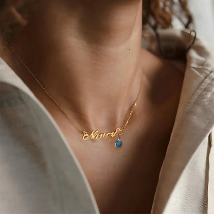 Personalized Name Necklace with Birthstone Pendant