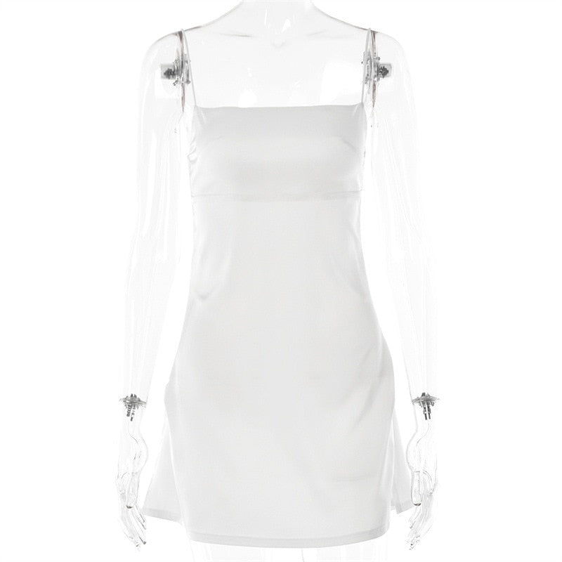 Satin Square Neck Strappy Mini Dress