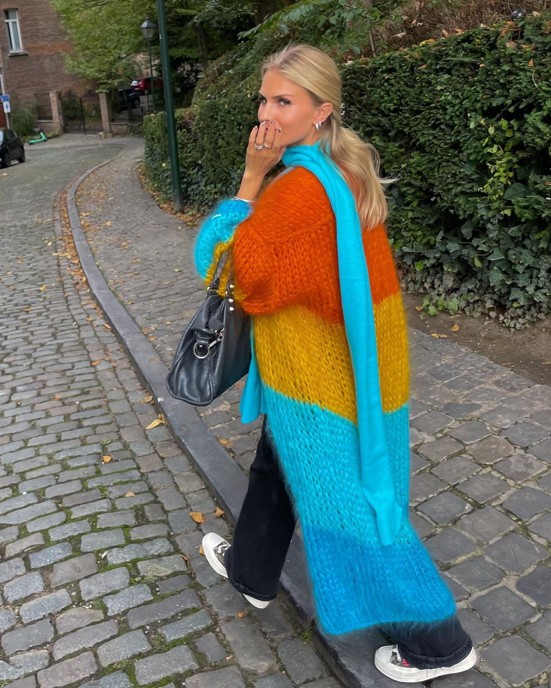 Stripe Long Fuzzy Cardigan