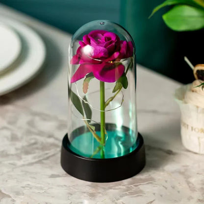 Eternal Rose in Glass Dome with LED Light - Romantic Gift for Valentine's Day, Christmas, or Birthday
