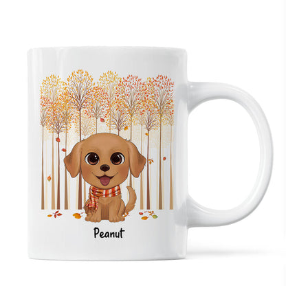 Fall Season Tree Line Watercolor Cute Dogs Personalized Mug