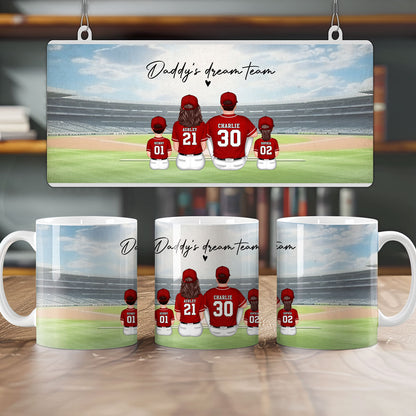 Daddy's Team Baseball Family Sitting Personalized AOP Mug, Perfect Gift For Dad, Grandpa, Husband