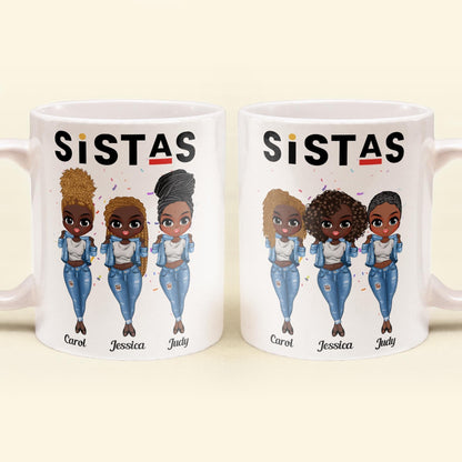 Sistas - Personalized Mug - Birthday Gift For Bestie, Best Friend, BFF, Sista, Colleague - Denim Chibi Girl
