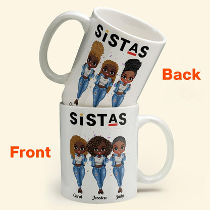 Sistas - Personalized Mug - Birthday Gift For Bestie, Best Friend, BFF, Sista, Colleague - Denim Chibi Girl
