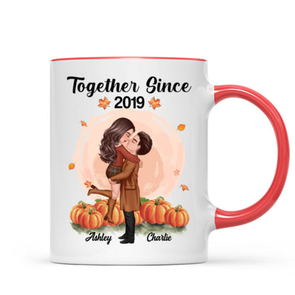 Fall Season Doll Couple Kissing Hugging In Pumpkin Patch Personalized Mug
