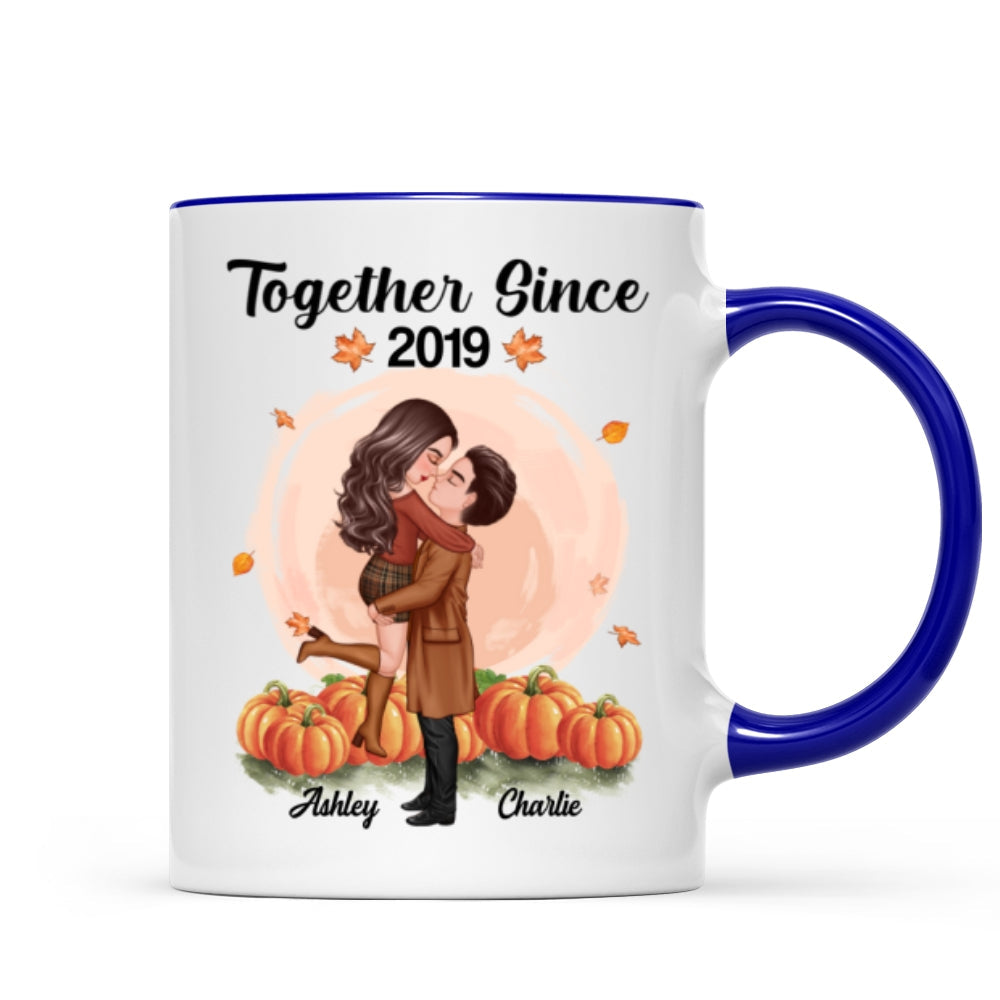 Fall Season Doll Couple Kissing Hugging In Pumpkin Patch Personalized Mug