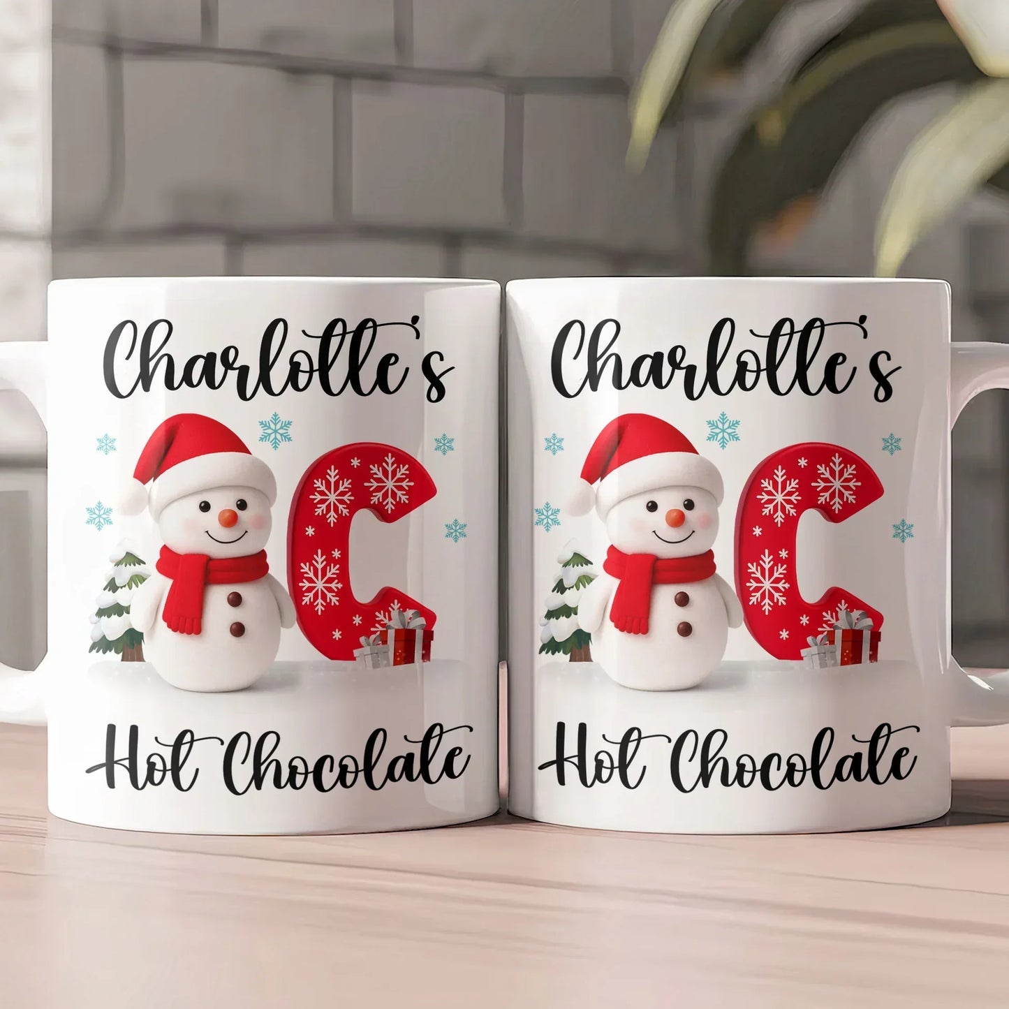 Custom Snowman Initial White Ceramic Mug for Hot Chocolate & Morning Coffee Festive Personalized Christmas Gift, Fun and Cute Winter Present